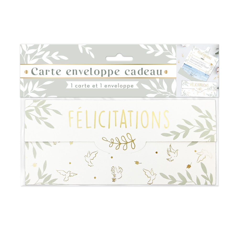 Carte cadeau et enveloppe "colombe félicitations"