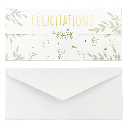 Carte Cadeau et Enveloppe "Colombe Félicitations" - 20 x 9 cm