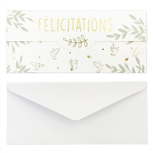 Carte Cadeau et Enveloppe "Colombe Félicitations" - 20 x 9 cm