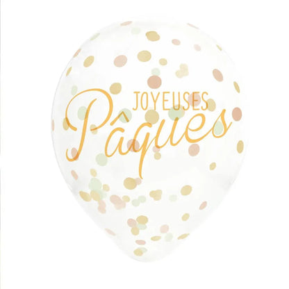 6 Ballons Confettis 30 cm - Transparent "Joyeuses Pâques"
