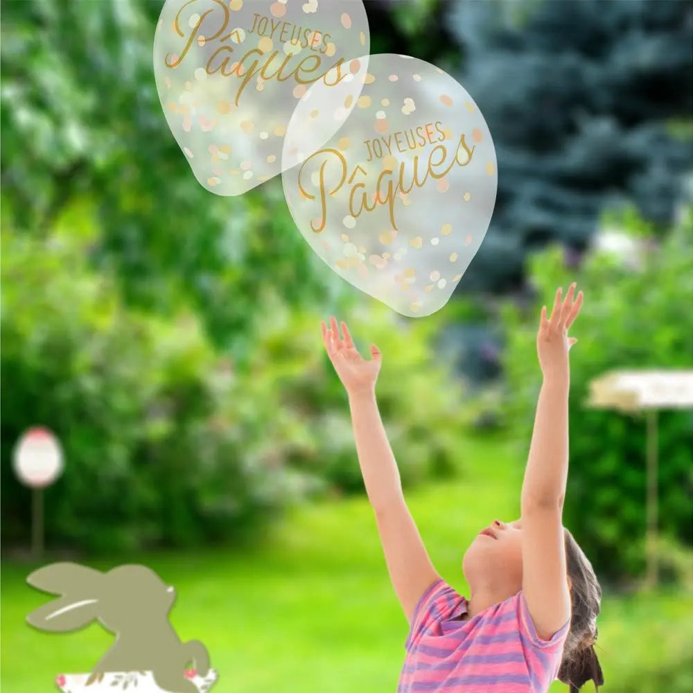 6 Ballons Confettis 30 cm - Transparent "Joyeuses Pâques"