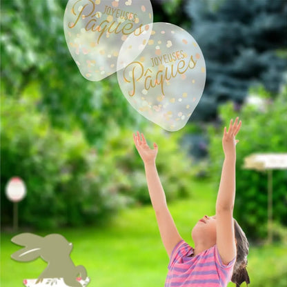 6 Ballons Confettis 30 cm - Transparent "Joyeuses Pâques"
