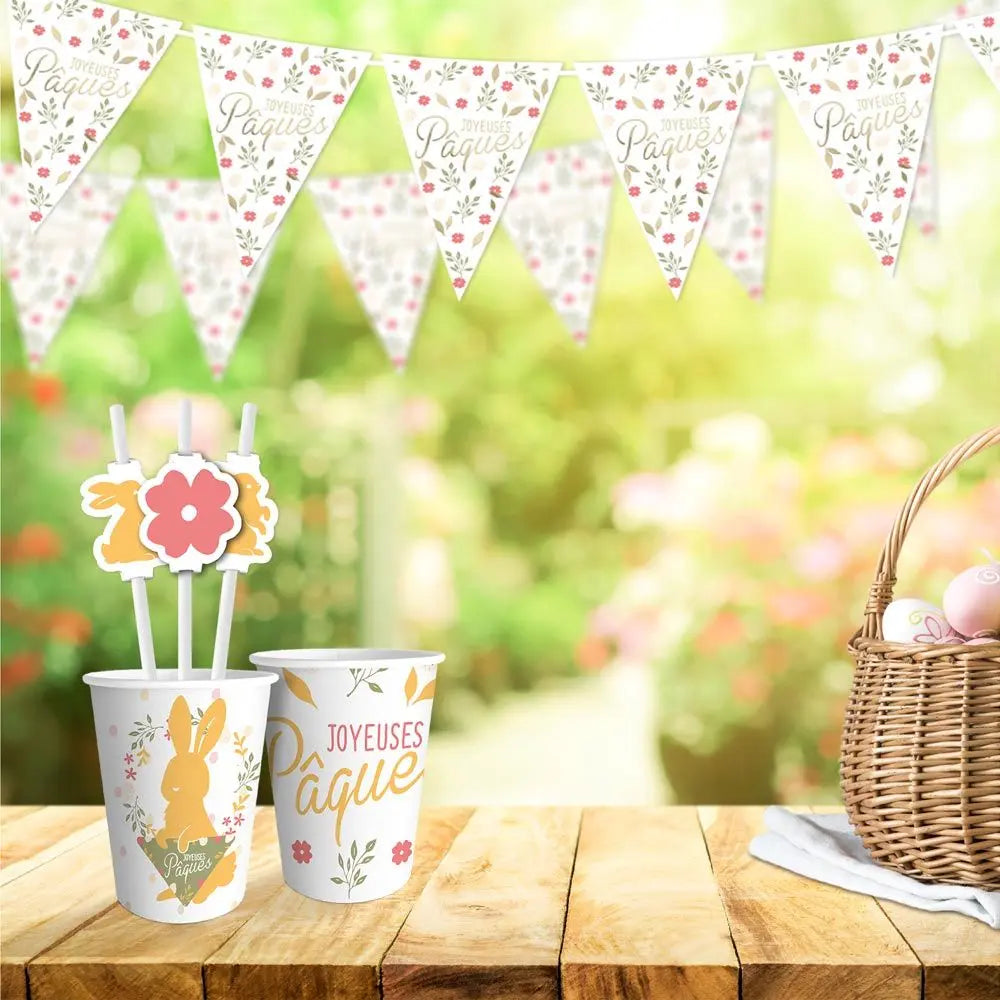Guirlande 10 fanions en carton "Joyeuses Pâques" - 3 m - 10 fanions 15 x 21 cm