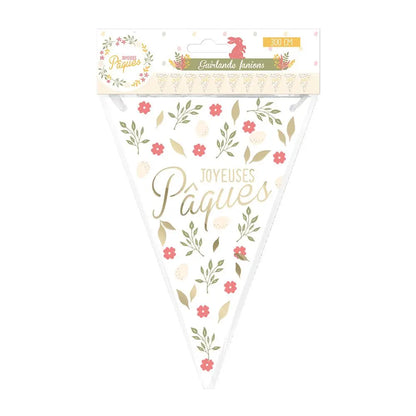 Guirlande 10 fanions en carton "Joyeuses Pâques" - 3 m - 10 fanions 15 x 21 cm