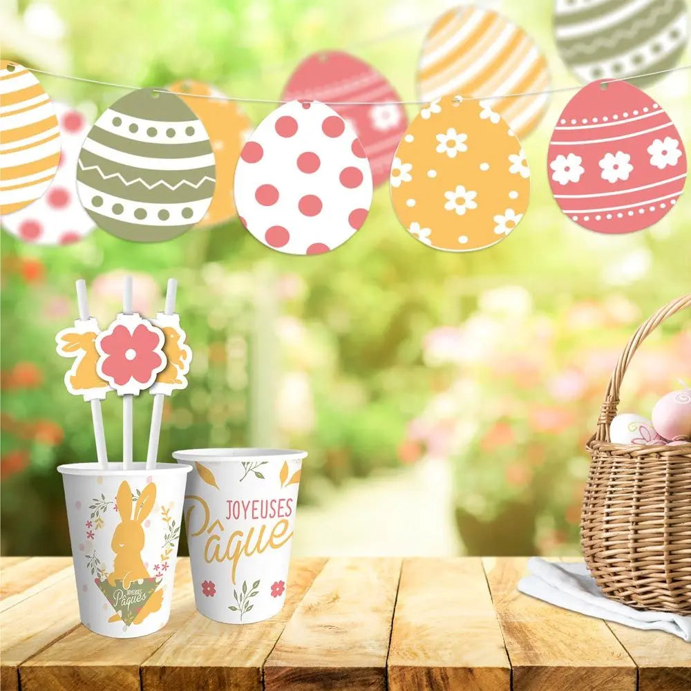 Guirlande 10 fanions en carton "Oeufs de Pâques" - 3 m - 10 fanions 15 x 21 cm