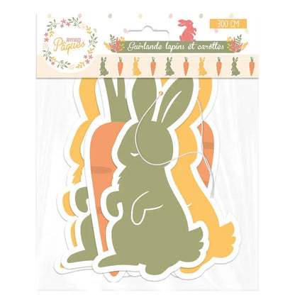 Guirlande 10 fanions en carton "Lapins de Pâques" - 3 m - 10 fanions 15 x 21 cm