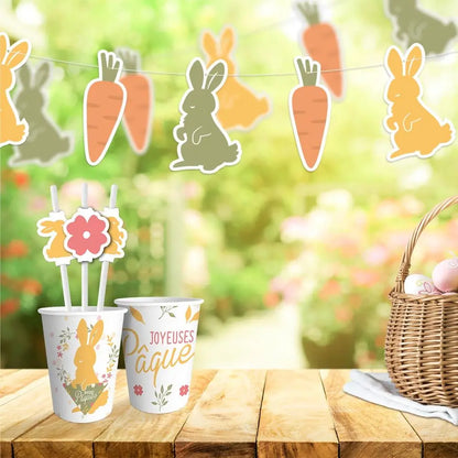 Guirlande 10 fanions en carton "Lapins de Pâques" - 3 m - 10 fanions 15 x 21 cm