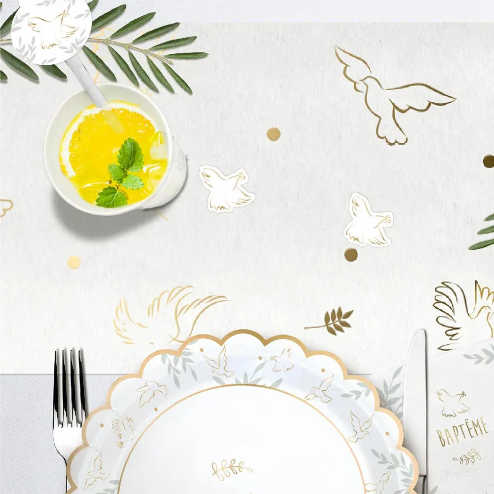 Chemin de table colombe impression or - 23 cm x 5 m