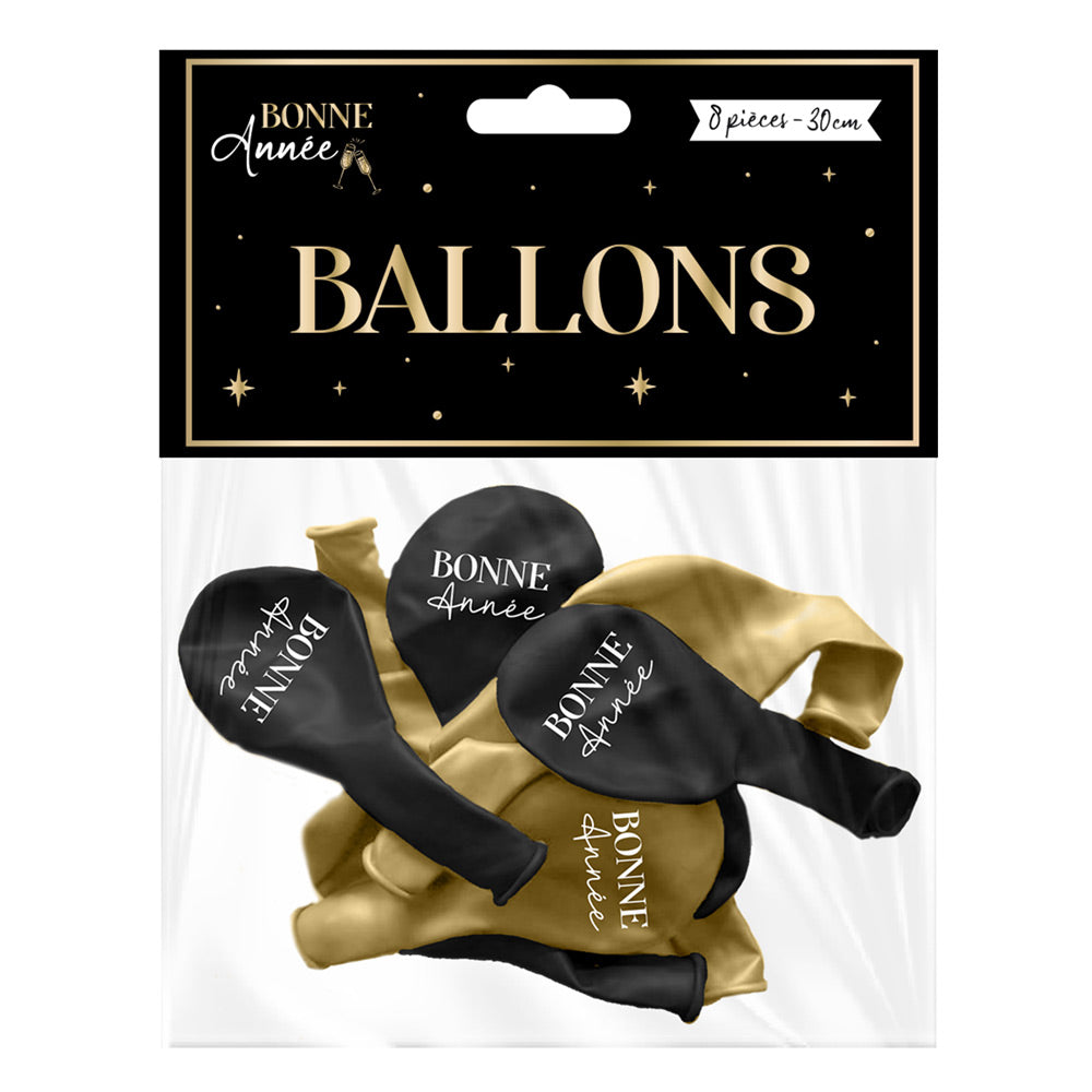 SACHET 8 BALLONS "BONNE ANNEE"