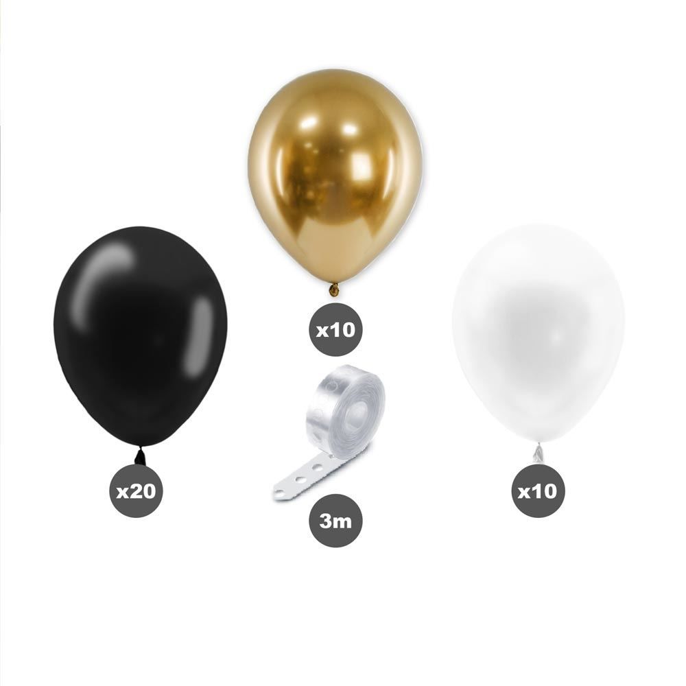 Kit Arche Ballons Noir/Or/Blanc