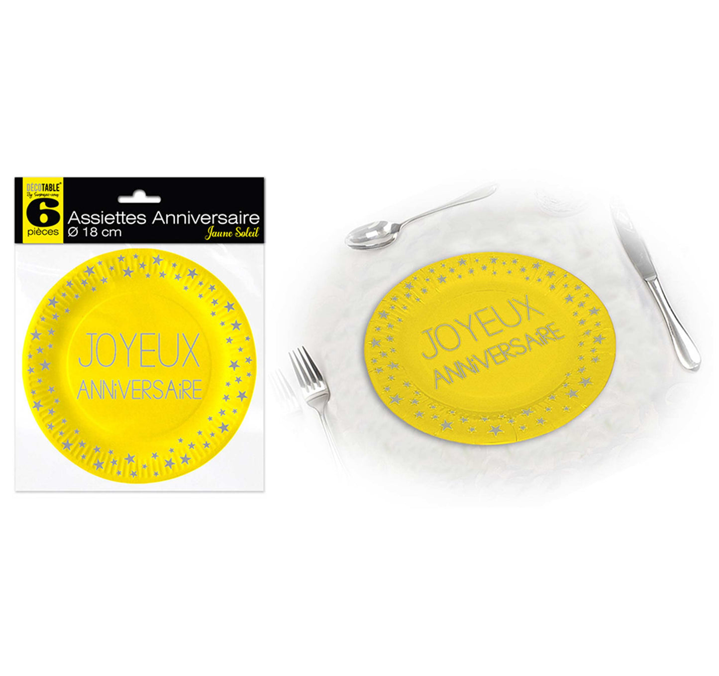 6 assiettes Joyeux Anniversaire 18 cm