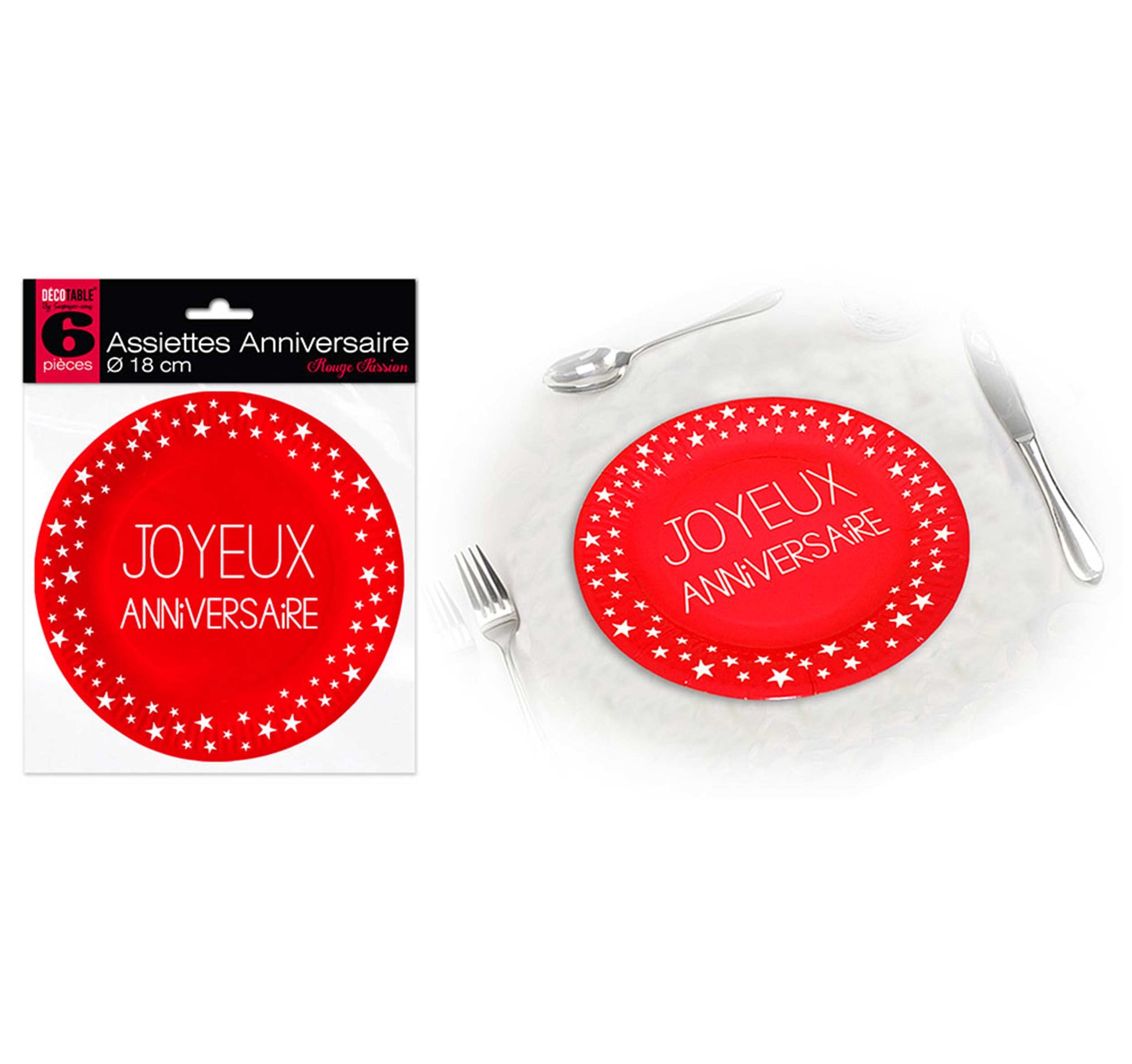 6 assiettes Joyeux Anniversaire 18 cm
