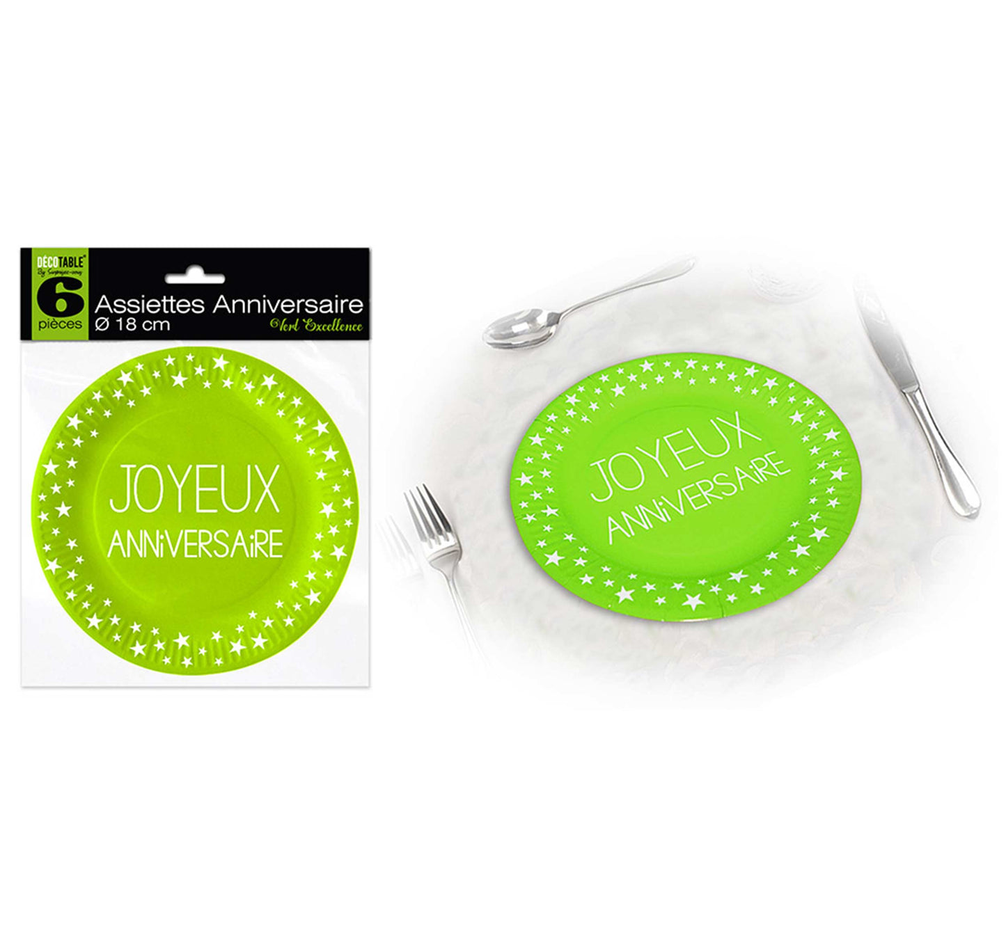 6 assiettes Joyeux Anniversaire 18 cm