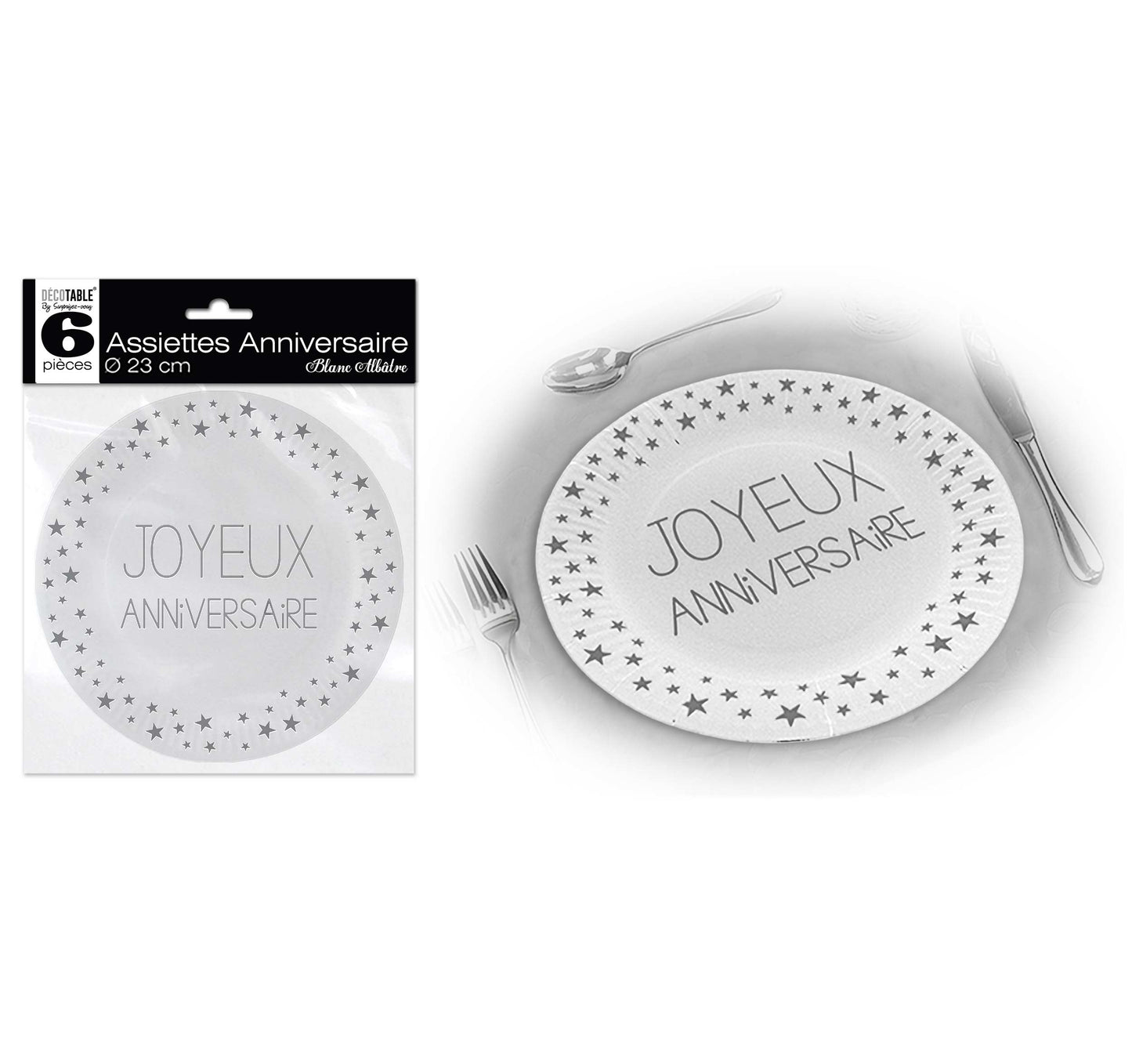 6 assiettes Joyeux Anniversaire 23 cm