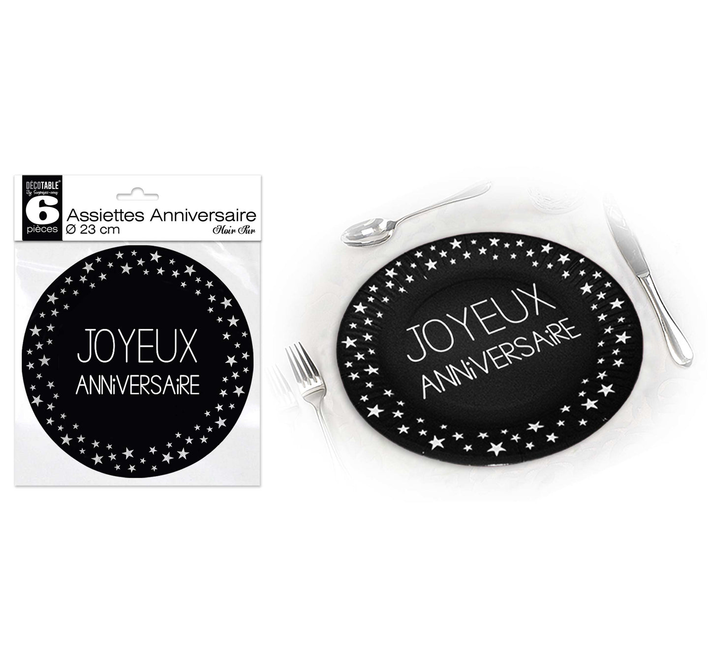 6 assiettes Joyeux Anniversaire 23 cm