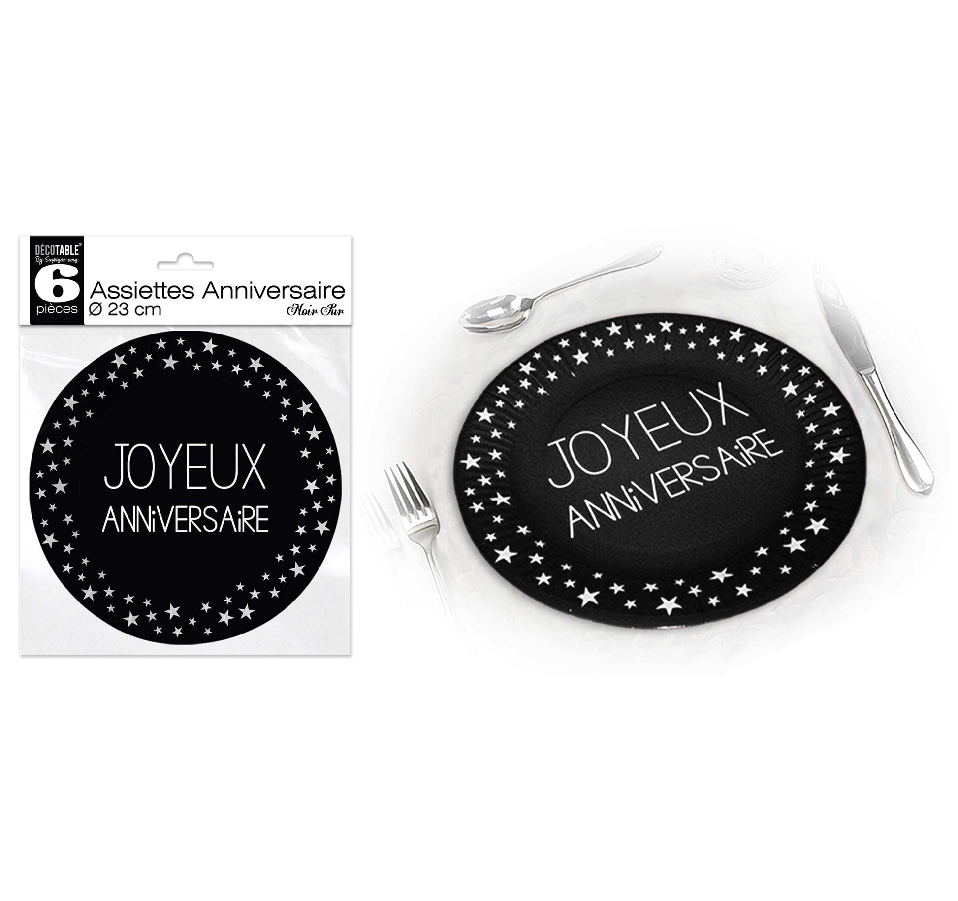 6 assiettes Joyeux Anniversaire 23 cm