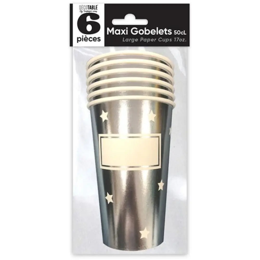 6 Gobelets en Carton 50cl - Etoiles Argent