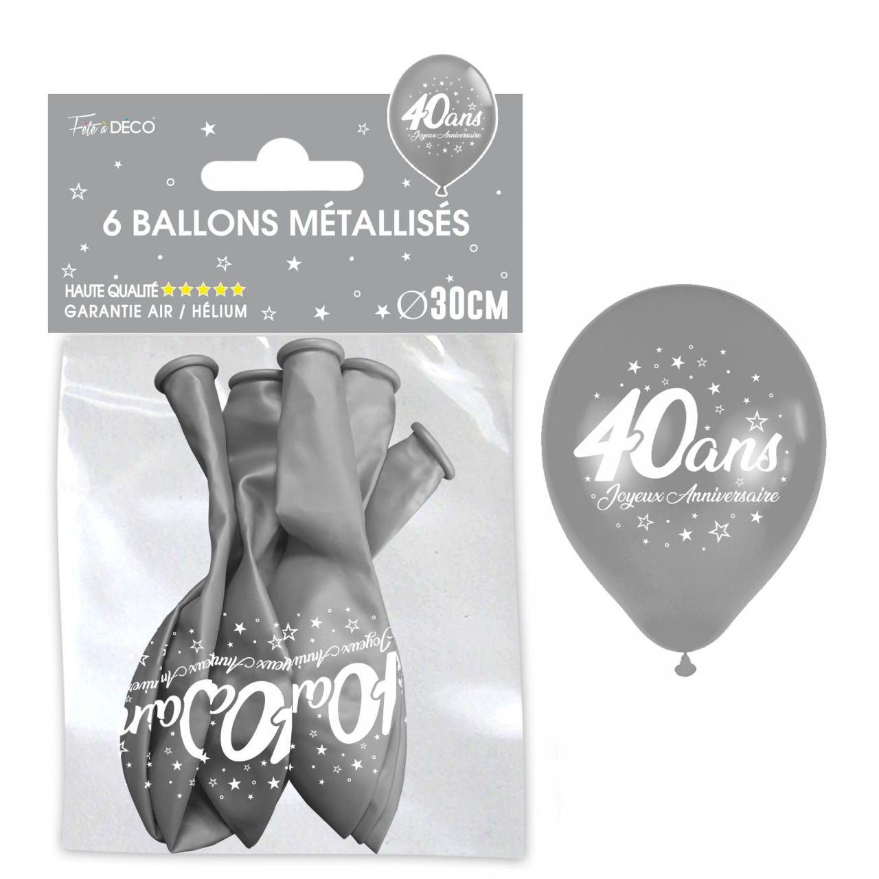 Sachet de 6 ballons métal argent - Tous les évènements de la vie : 40 ans