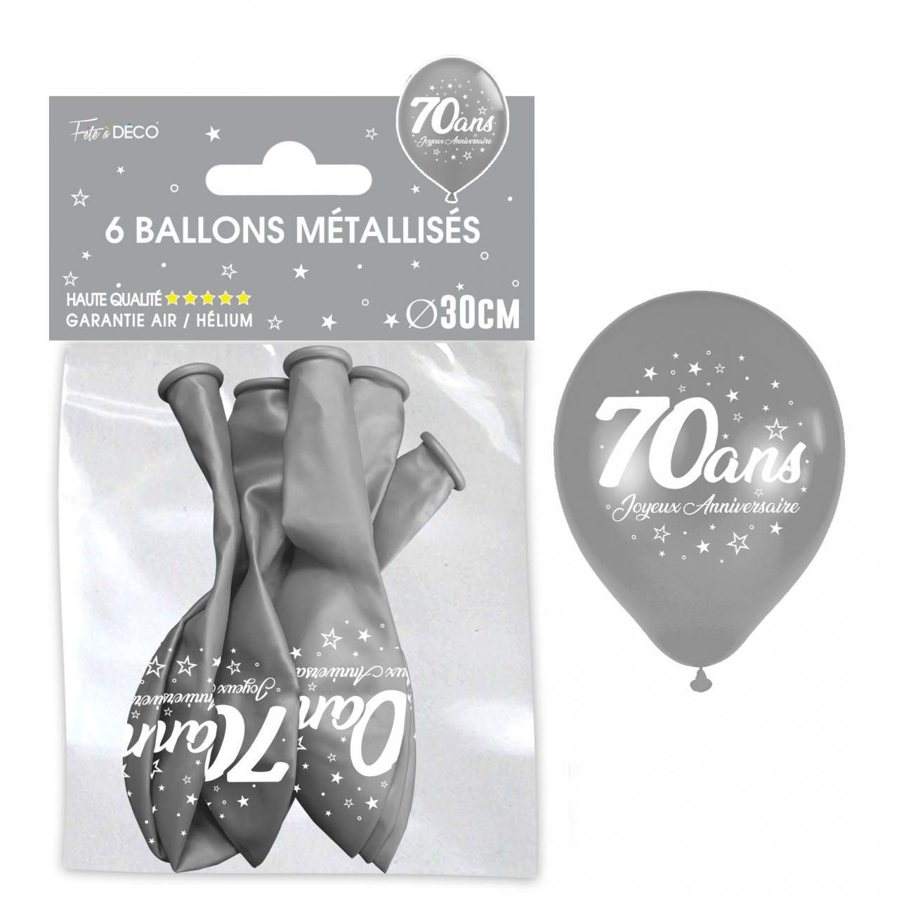 Sachet de 6 ballons métal argent - Tous les évènements de la vie : 70 ans