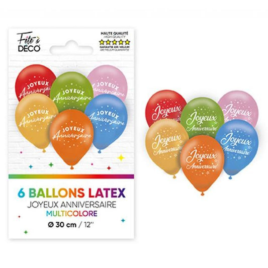 6 Ballons Métallisés Multicolores - Joyeux Anniversaire