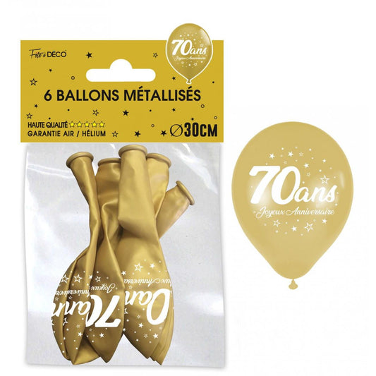 Sachet de 6 ballons métal OR - Tous les évènements de la vie : 70 ans