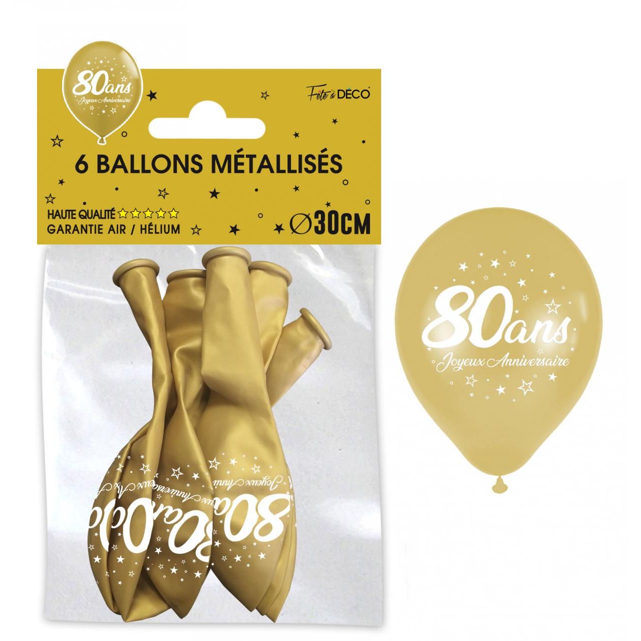 Sachet de 6 ballons métal OR - Tous les évènements de la vie : 80 ans