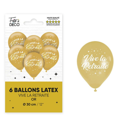 Sachet de 6 ballons métal OR - Tous les évènements de la vie : Vive la retraite