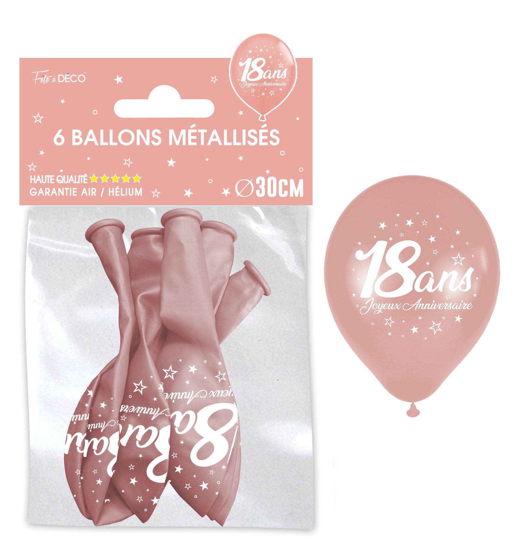 Sachet de 6 ballons métal Rose Gold - Tous les évènements de la vie : 18 ans