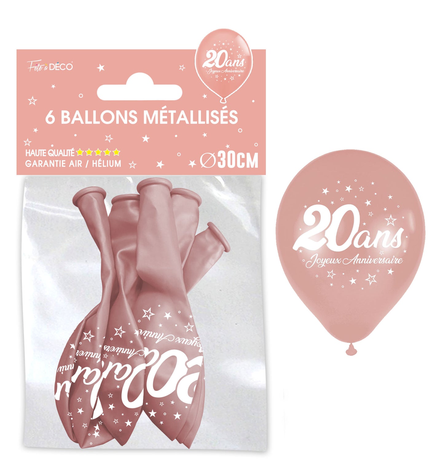 Sachet de 6 ballons métal Rose Gold - Tous les évènements de la vie : 20 ans