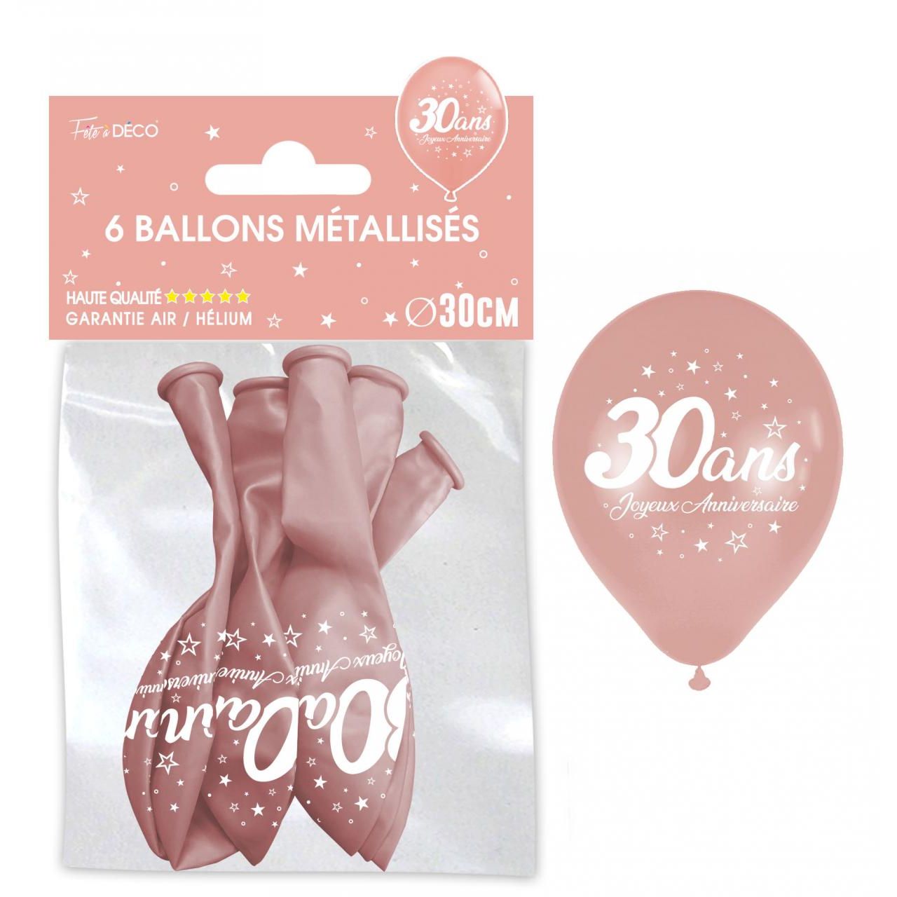 Sachet de 6 ballons métal Rose Gold - Tous les évènements de la vie : 30 ans