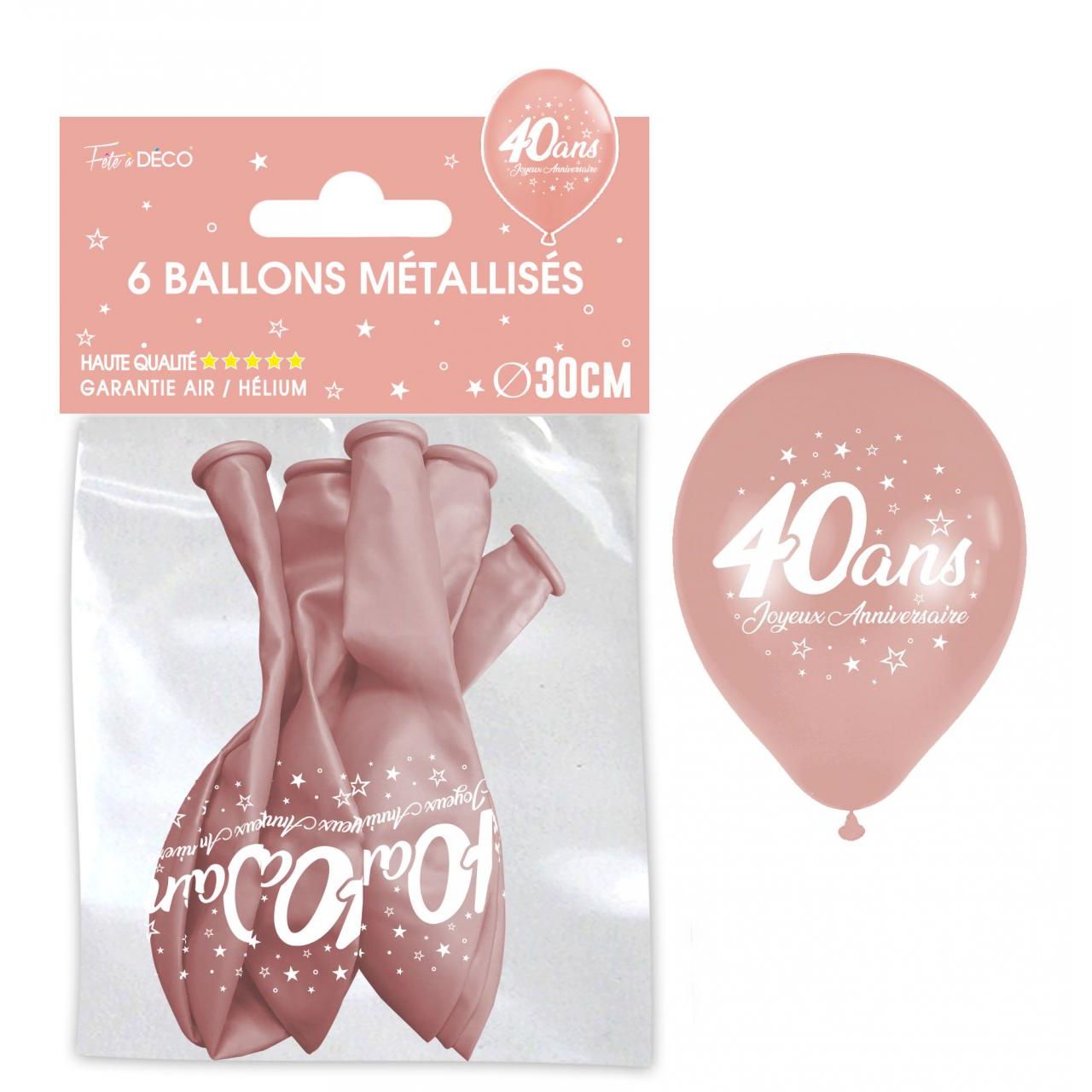 Sachet de 6 ballons métal Rose Gold - Tous les évènements de la vie : 40 ans