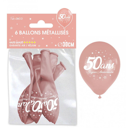 Sachet de 6 ballons métal Rose Gold - Tous les évènements de la vie : 50 ans