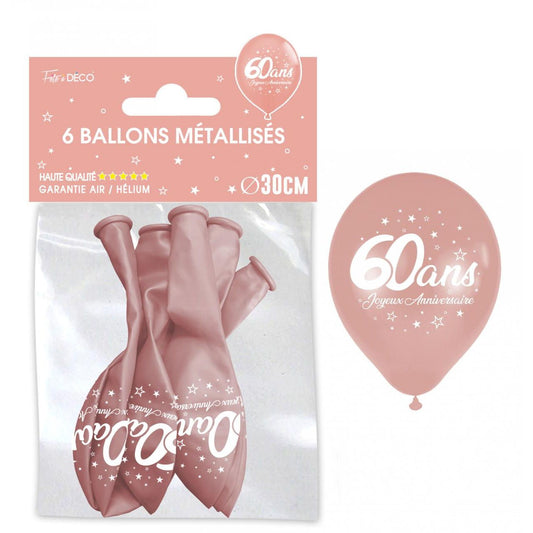 Sachet de 6 ballons métal Rose Gold - Tous les évènements de la vie : 60 ans