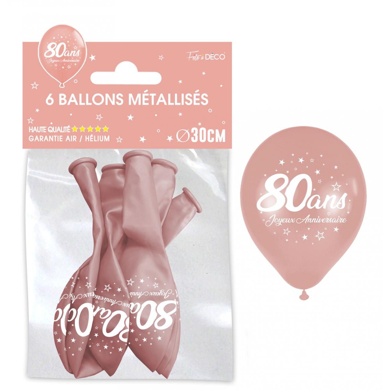 Sachet de 6 ballons métal Rose Gold - Tous les évènements de la vie : 80 ans