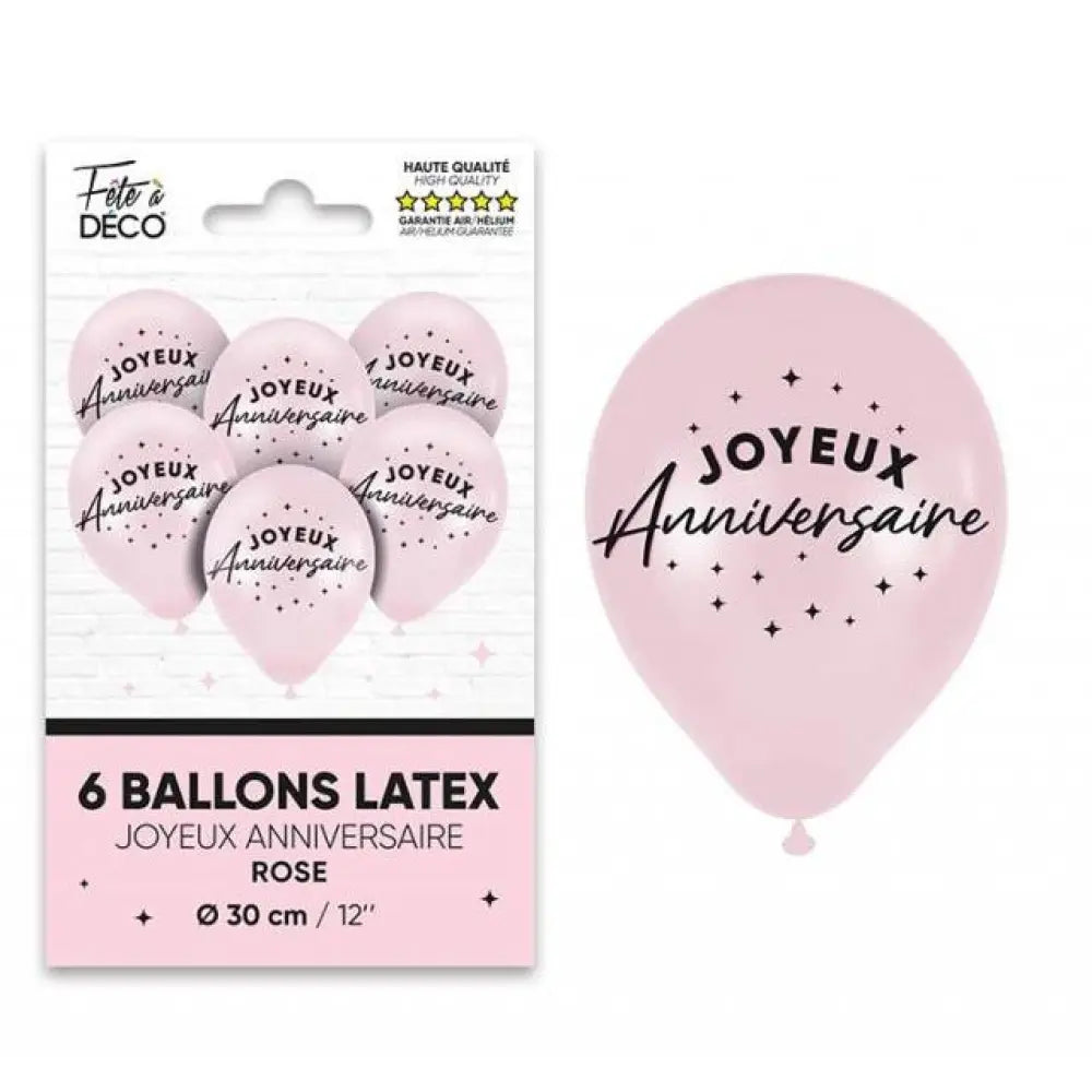 6 Ballons Latex ''Joyeux Anniversaire'' Rose