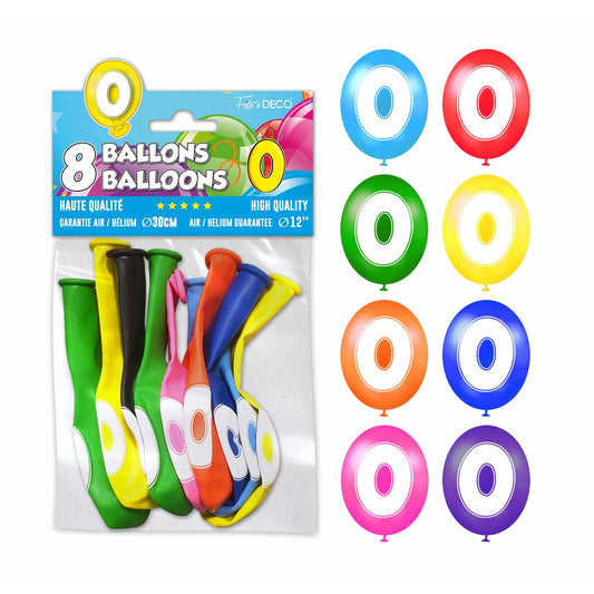 8 ballons de baudruche Chiffre - Tous les chiffres : 0