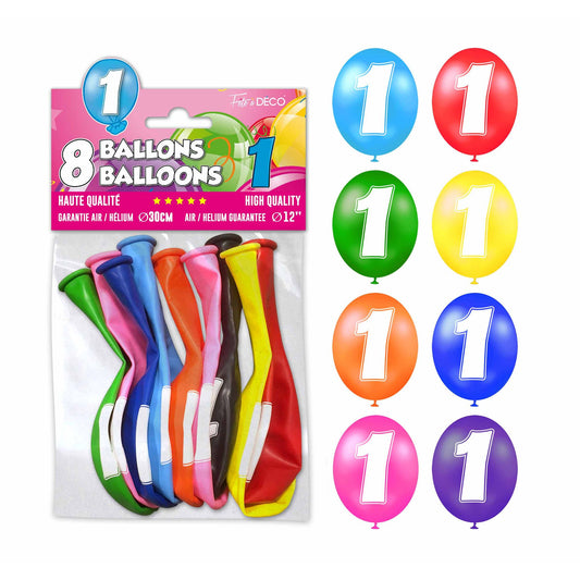 8 ballons de baudruche Chiffre - Tous les chiffres : 1