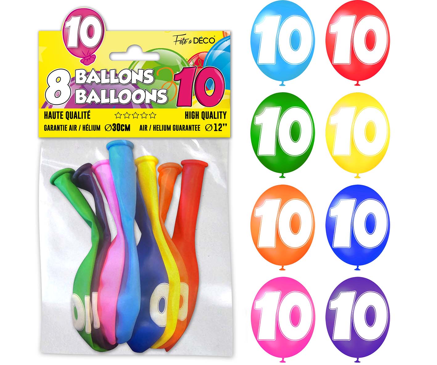 8 ballons de baudruche Chiffre - Tous les chiffres : 10