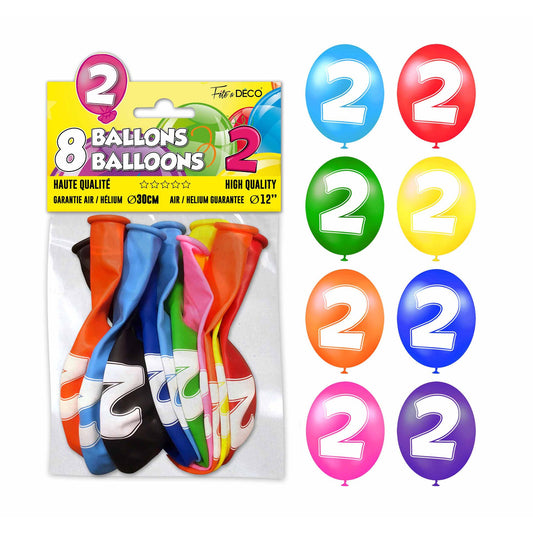 8 ballons de baudruche Chiffre - Tous les chiffres : 2