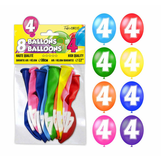 8 ballons de baudruche Chiffre - Tous les chiffres : 4