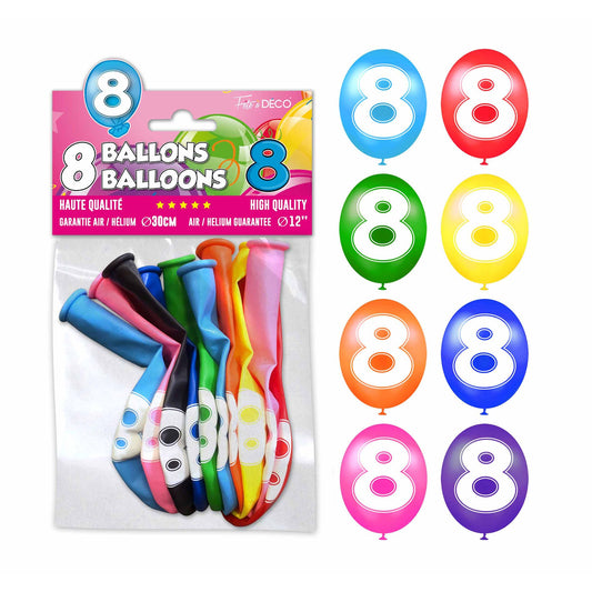 8 ballons de baudruche Chiffre - Tous les chiffres : 8