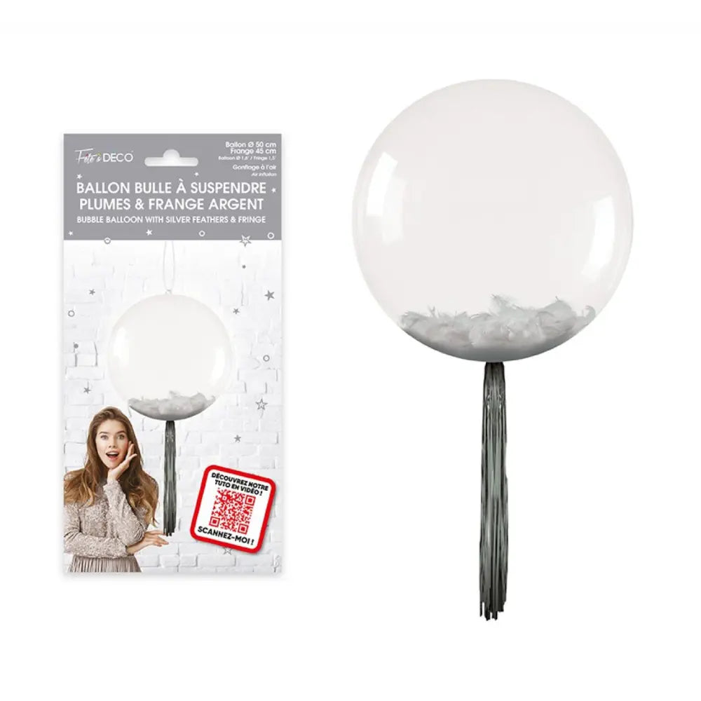 Ballon Bulle Transparent ''Plumes et Franges'' - Argent