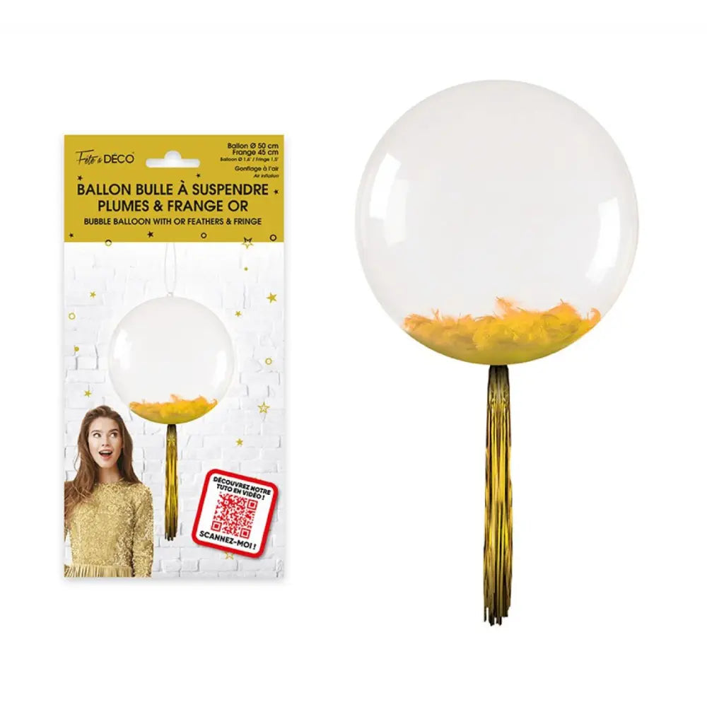 Ballon Bulle Transparent ''Plumes et Franges'' - Or
