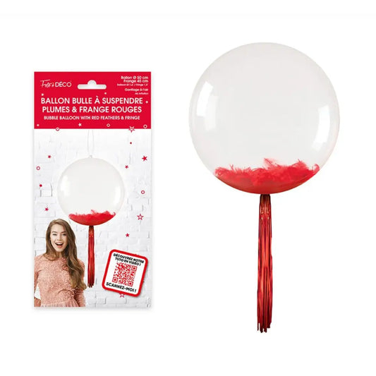 Ballon Bulle Transparent ''Plumes et Franges'' - Rouge