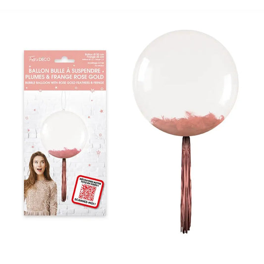 Ballon Bulle Transparent ''Plumes et Franges'' - Rose Gold