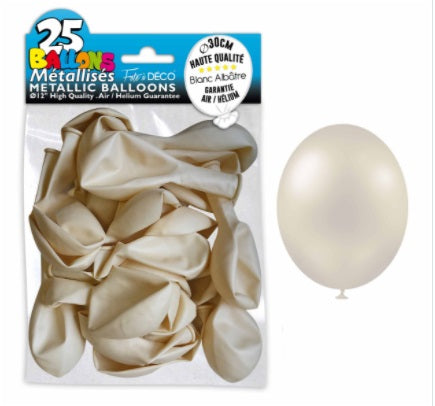 Sachet de 25 ballons latex métallisés Blanc Albâtre