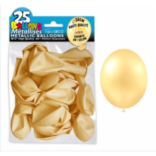 Sachet de 25 ballons latex métallisés Ivoire