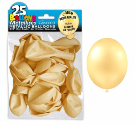 Sachet de 25 ballons latex métallisés Ivoire