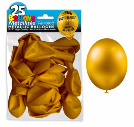 Sachet de 25 ballons latex métallisés Or