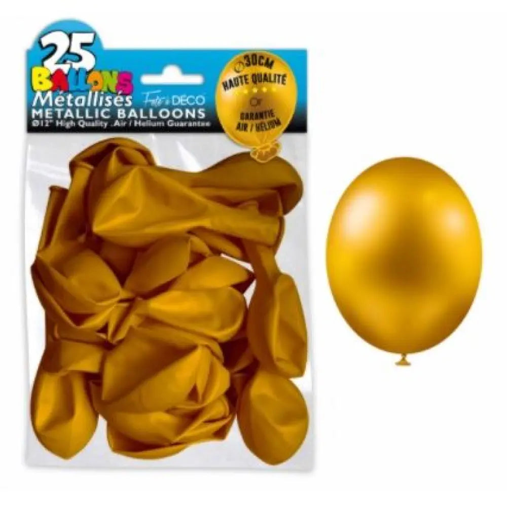 25 Ballons Latex Métallisés Or